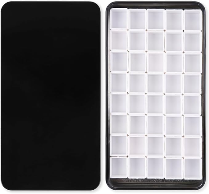 Portable Watercolor Tins Paint Palette with 40Pcs Empty Half Pans and Magnetic Squares, Small Travel Metal Paint Box with Acrylics Painting Art Drawing.Black
