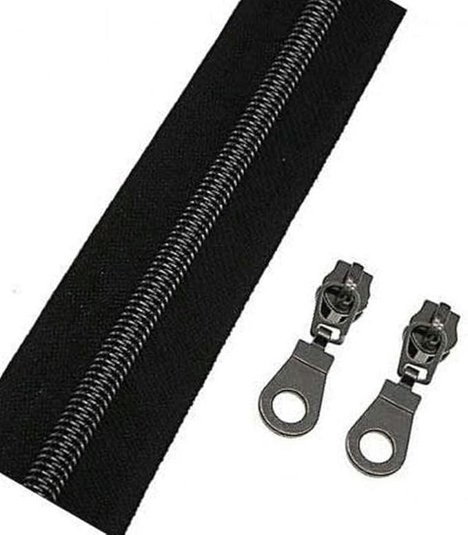 #5 Black Nickel Metallic Nylon Coil Zippers by Yard Bulk Coil Zipper Roll 10 Yards with 25pcs Silver Pull for DIY Sewing Craft Bag(Black) YIGUANXIN