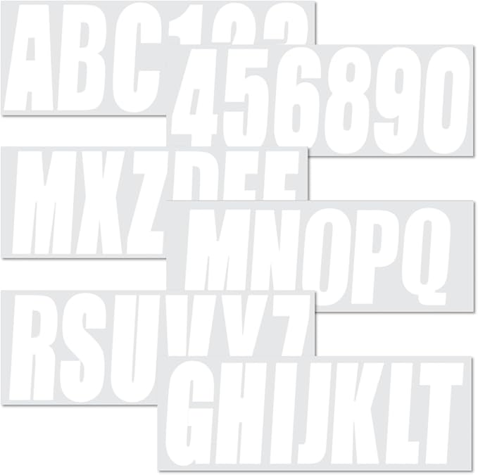 4 Sets of 3" White Marine Boat Sticker Decals A-Z Letters & 0-9 Numbers for Yachts & Personal Watercraft Waterproof Anti-Scratch