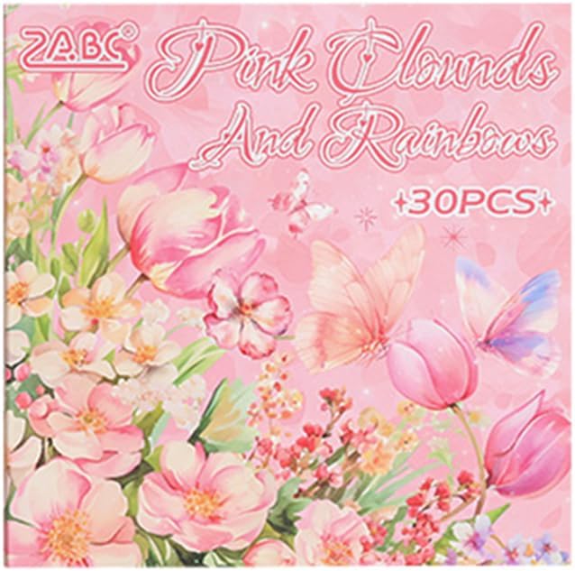 MAFELOE 30 Pages PET Scrapbook Stickers of Creative Flowers Theme, Aesthetic Deco Journaling Supplies for Junk Bullet Diary Album Calendars-Pink (Y3-P-WSSL)