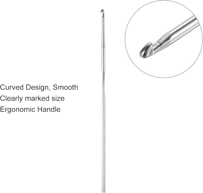 uxcell Stainless Steel Crochet Hook 1.6mm Knitting Needles for DIY Craft Yarn 10Pcs