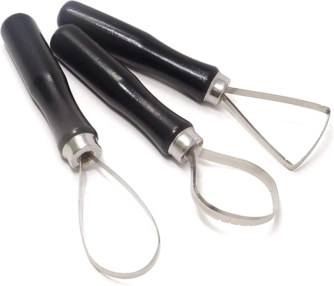 KooingTech Clay Tools, Clay Sculpting Tools 3 PCS, Clay Carving Tools with Handmade Handle Wooden Sculpture Tools, Pottery Sculpting Tools, Sawtooth Steel Pottery Tools for Carving