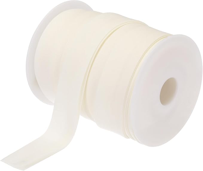 MECCANIXITY 1 Inch Double Fold Bias Tape Polyester Continuous Bulk Bias Tape for Sewing,Seaming Quilting Hemming Binding Crafts (Beige White 25 Yards)