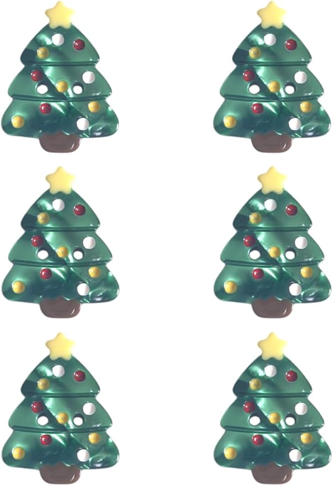 Cute Santa Tree Buttons for Crafts,Acetate Button for Clothes,Cute Buttons for Sewing,Button Bulk,Pack of 6