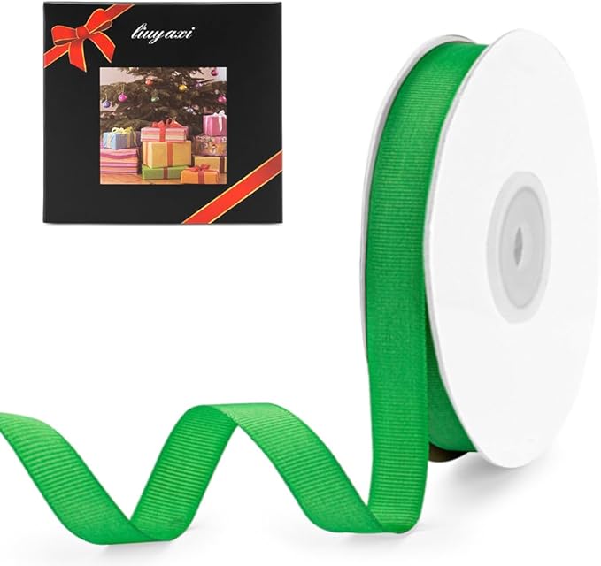 LIUYAXI 5/8" X 50 Yards Solid Green Grosgrain Ribbon, Perfect for Crafts, Wedding Decor, DIY Hair Accessories, Sewing, Gift Package Wrapping and More