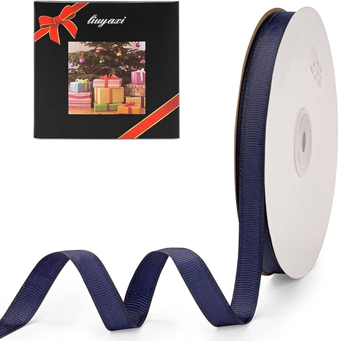 LIUYAXI 1/2" X 50 Yards Solid Navy Blue Grosgrain Ribbon, Perfect for Crafts, Wedding Decor, DIY Hair Accessories, Sewing, Gift Package Wrapping and More