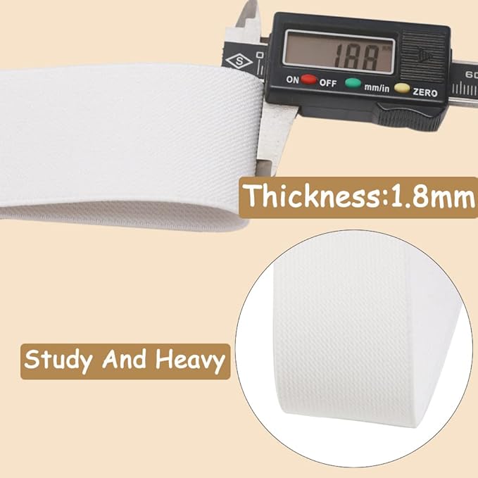 White Knit Elastic Band 1-1/2 inch 10 Yards 38mm Double-Side Twill Woven Elastic Heavy Stretch Straps Elastic Spool Band for Sewing Clothing Pants Waistband Wigs Skirts Craft DIY Projects