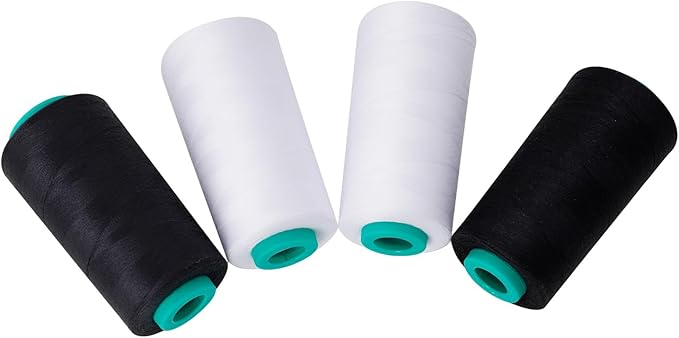 Serger Thread, All-Purpose Sewing Thread Polyester,4 Cones of 3000 Yards Each Spool,Cone Thread for Sewing Machine,140S/2 (BlackX2,WhiteX2)