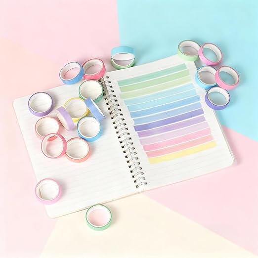 20 Rolls Washi Tape Set, Solid Color Decorative Tapes for Journals, Scrapbooking, Gift Wrapping, Decor & Crafts (Macaron)