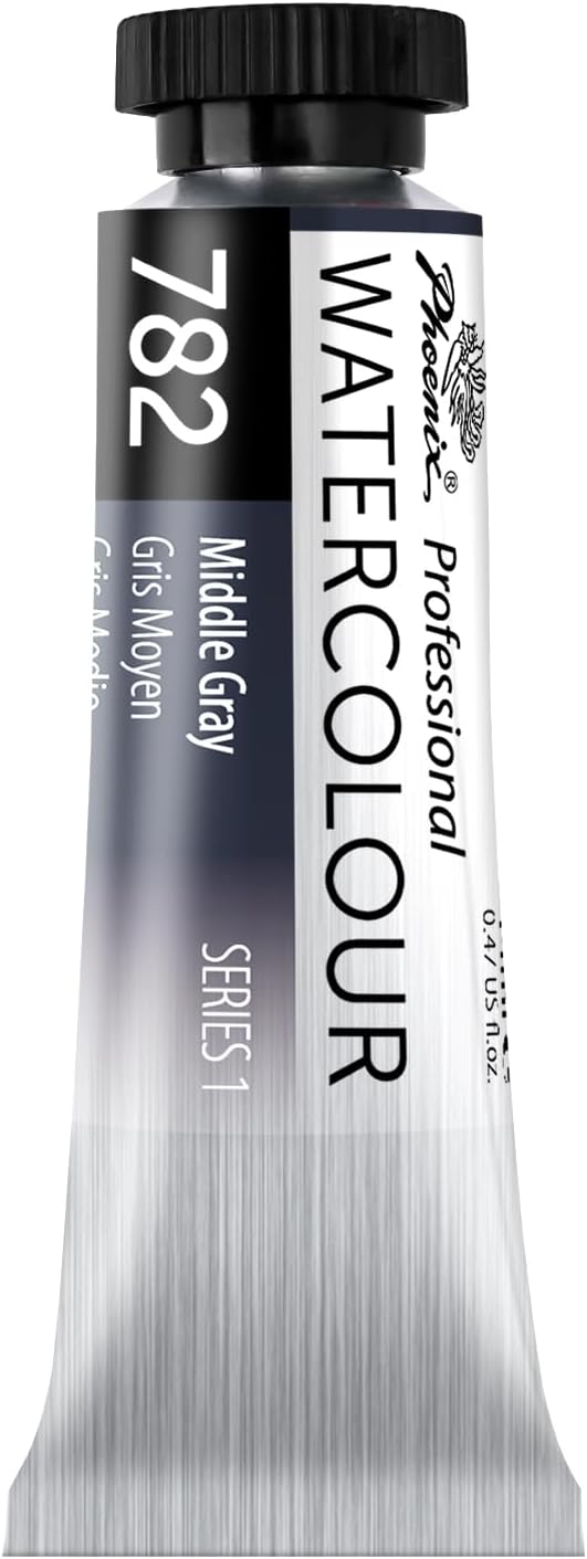 PHOENIX Professional Watercolor Paint Single Tube - 0.47 Fl Oz / 14ml - Middle Gray