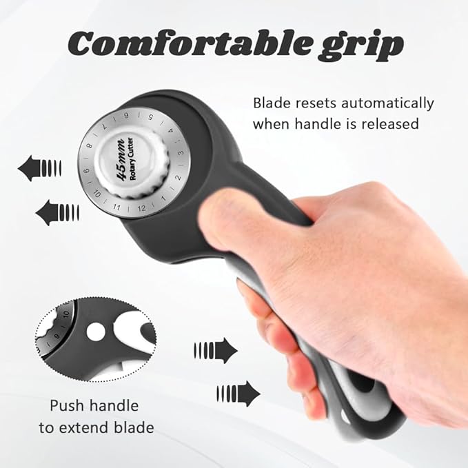 45mm Rotary Cutter for Fabric with 10 pcs Blades,Pinking Rotary Cutter for Quilting Crafts Sewing(COLOR:Black)