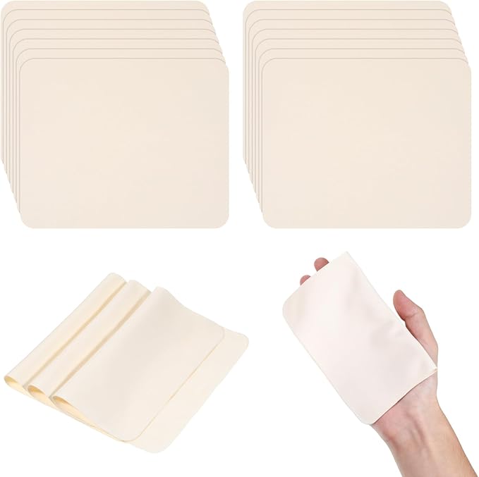 Thinp 15 Pieces Pre Cut Chamois Cloth, Ceramics Trimming Tools Artist Chamois Leather Soft Shammy Cloth for Pot Rim Smoothing Pottery Drawing, 5.5 X 6.69 Inch (Beige)