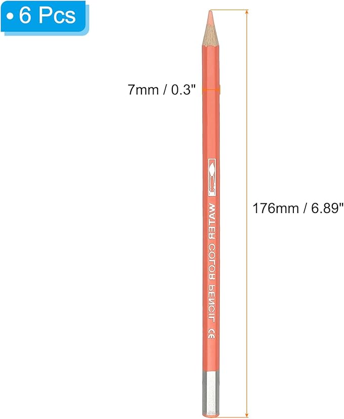 PATIKIL Watercolor Pencil, 6Pcs Water Soluble Pencils for Blending, Coloring, Sketch Drawing, Painting, Light Orange Red