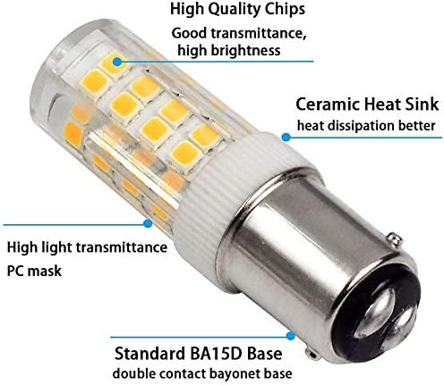 for Kenmore, Singer 15-66, 99, 201, 221, 222, 401 Sewing Machine Double Contact Bayonet 15T7DC Base BA15D Light AC110-130Volt 35W Halogen Equivalent 1076 1142 1176 Pack of 2 (Warm White 3000K)