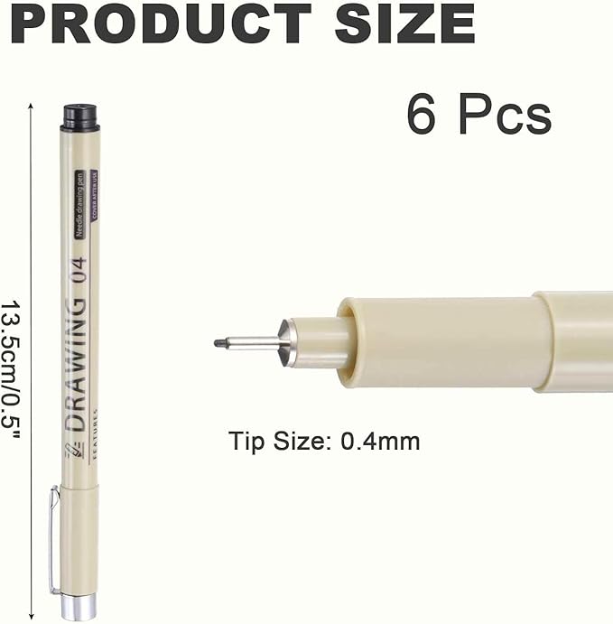 MECCANIXITY 04 Fineliner Ink Pens, 6Pcs 0.4mm Black Micro Pens with Waterproof Archival Ink for Watercolor Sketching Cartoon Technical Drawing