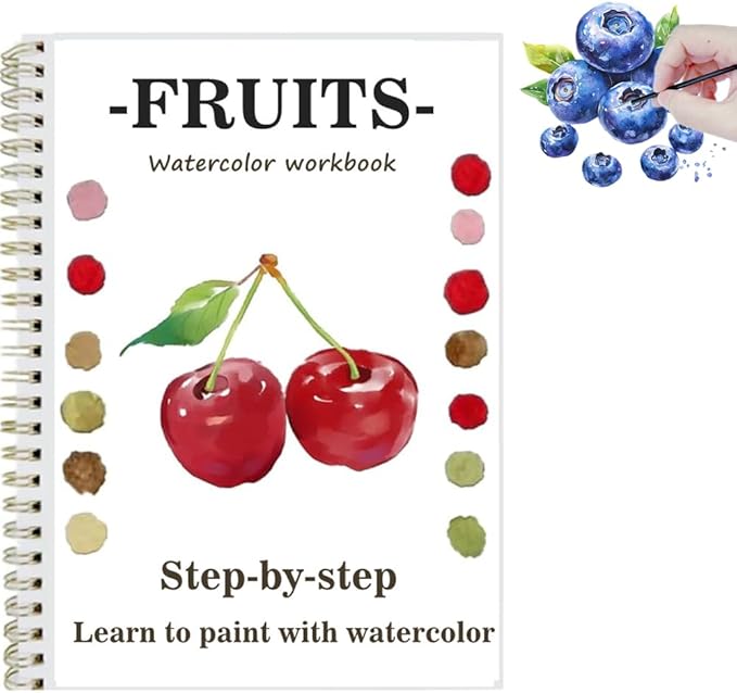 Watercolor Workbooks with Sketches, Beginner Friendly Water Coloring Book Watercolor Paint Set Art Crafts Painting Kit Gift for Adults, Any Level Artist (Fruits, Without Paint Set)