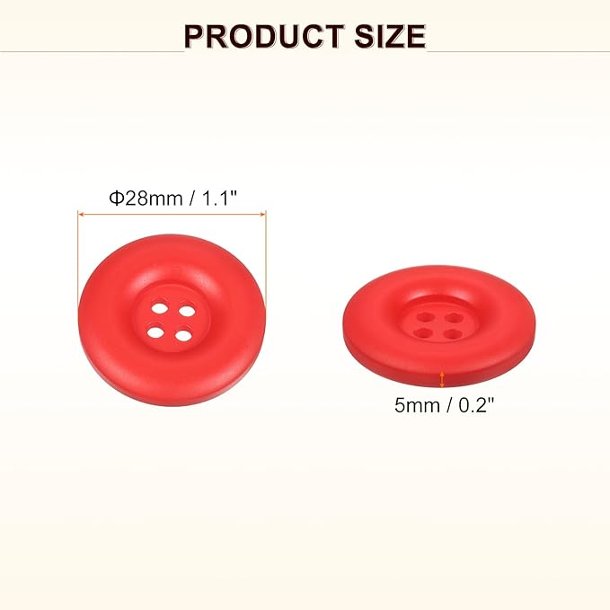 HARFINGTON 50pcs Sewing Button 28mm (1-1/8 Inch) 4 Holes Resin Thickened Round Crafting Replacement Buttons for Clothing DIY Crafts Decoration, Red