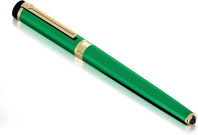Dryden Designs Fountain Pen. Medium Nib Premium Box | 6 Ink Cartridges Included (Emerald Green)