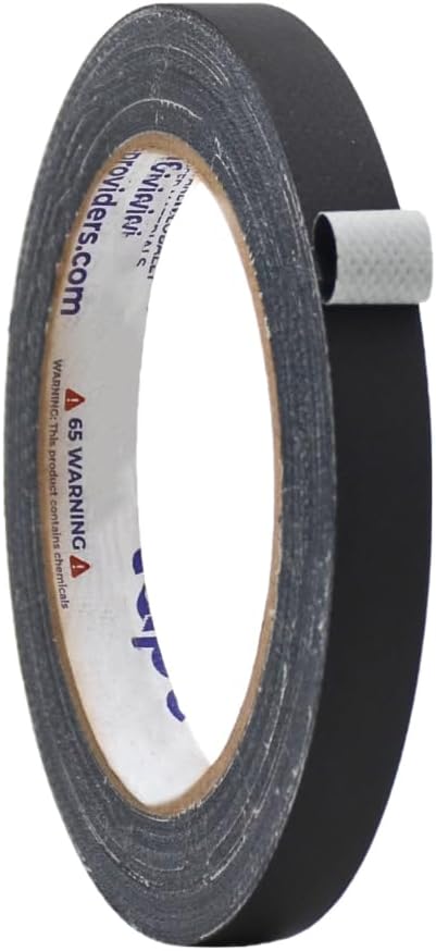 WOD GTC12 Gaffer Tape, Black Low Gloss Finish Film, 1/2 inch x 60 ft. Residue Free, Non Reflective Cloth Fabric, Secure Cords, Water Resistant, Photography, Filming Backdrop, Production
