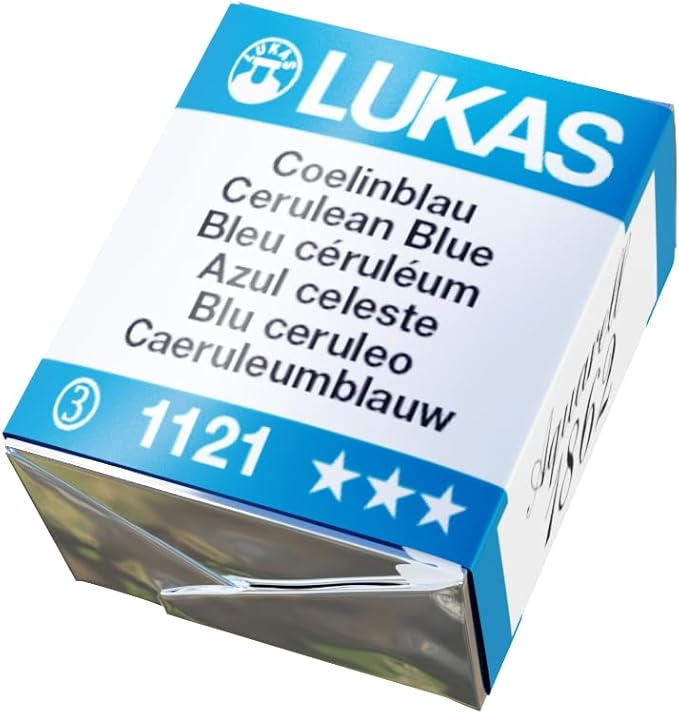 Lukas 1862 Aquarell Artists' Watercolor Pans, Cerulean Blue Half Pan - Vibrant Professional Grade Watercolor Paint - Easy-to-Wet, Intense Color, Long-lasting - Ideal for Professional Watercolorists