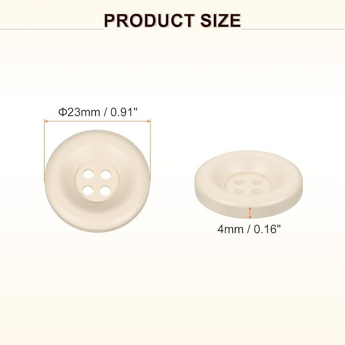HARFINGTON 50pcs Sewing Button 23mm (7/8 Inch) 4 Holes Resin Thickened Round Crafting Replacement Buttons for Clothing DIY Crafts Decoration, Beige