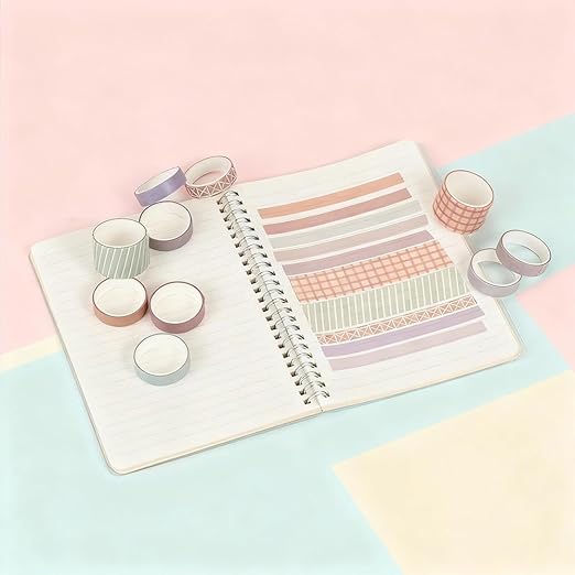 10 Rolls Washi Tape Set, Solid Color & Grid Decorative Tapes for Journals, Scrapbooking, Gift Wrapping, Decor & Crafts (Sunset)