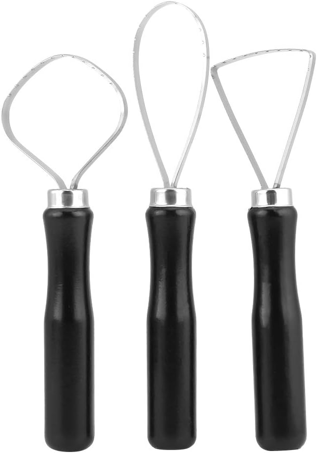 KooingTech Clay Tools, Clay Sculpting Tools 3 PCS, Clay Carving Tools with Handmade Handle Wooden Sculpture Tools, Pottery Sculpting Tools, Sawtooth Steel Pottery Tools for Carving