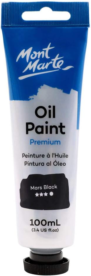 Mont Marte Oil Paint Premium, 3.4 US fl.oz (100ml) Tube, Mars Black, Heavy Body Paint, Artist Quality, Good Coverage, Excellent Tinting Strength, Ideal for Painting Canvas