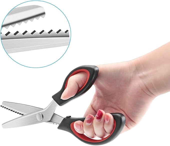 Pinking Shears Serrated,Comfort Grips Handled, Professional Dressmaking Sewing Craft Zig Zag Cut Scissors, Suitable for Many Kinds of Fabrics and Paper, 9 Inch