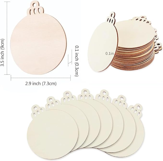 100PCS Christmas Wooden Ornaments Unfinished, DIY Christmas Crafts for Kids, Wood Cutouts Slices DIY Crafts Supplies for Girls Adults, Xmas Ornaments Holiday Decoration