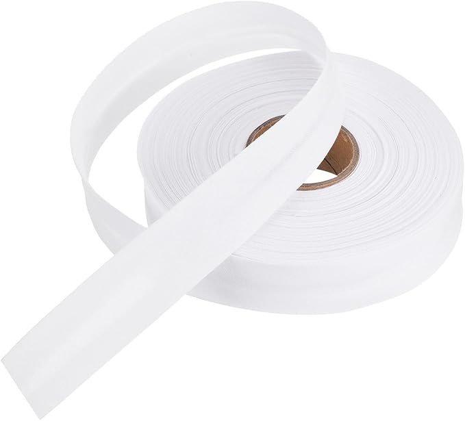 MECCANIXITY 1 Inch Single Fold Bias Tape Polyester Continuous Bulk Bias Tape for Sewing,Seaming Quilting Hemming Binding Crafts (White 25 Yards)