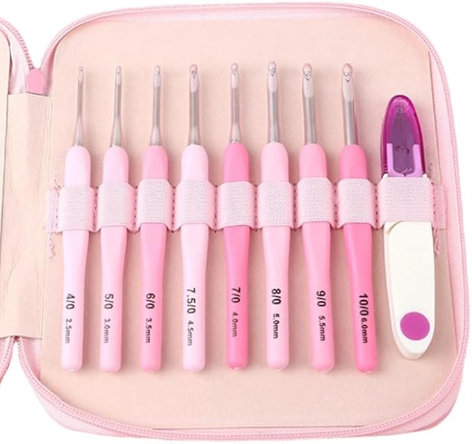 Crochet Hook Set with Case, 8 Ergonomic Soft Grip Hooks, 2.5mm-6.0mm Sizes, Complete Kit for Knitting Projects