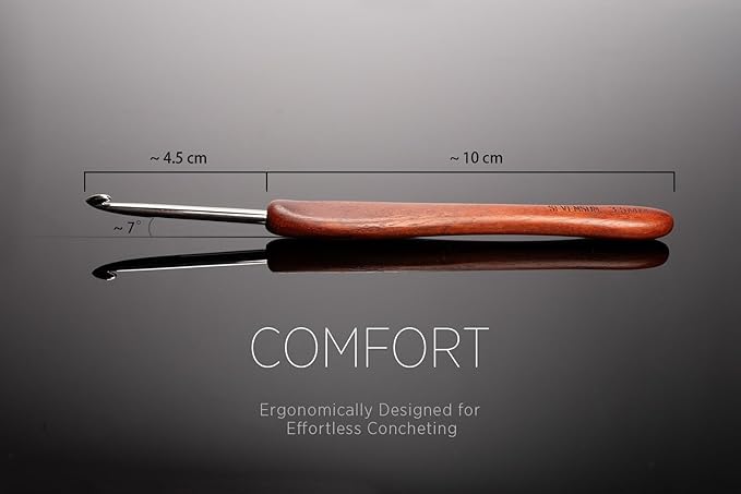 SEVENSUN Mimosa 3.5mm Single Crochet Hook, Available in 0.6mm-6.5mm, Ergonomic Hand Polished Stainless Steel Inline Pointy Wood Handle Crochet Hook for Arthritic Hands, Mother's Day Gifts for Mom