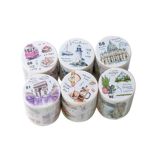 Alideco 6pcs Decorative Adhesive Tapes Fresh Literary Girl Botanical Flower Landscape PET Tape Great for Bullet Journal Supplies, Arts, Scrapbook, DIY Crafts, Planners (fuyuejiaqi)