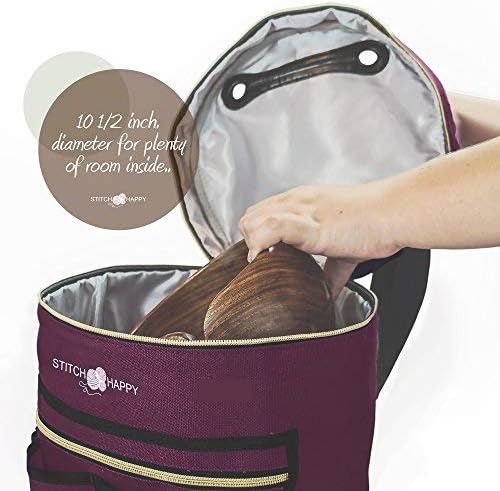 Designer Stitch Happy Crocheting Kit: 52 Piece Crochet Kit for Beginners & 7 Pocket Yarn Bag, Signature Yarn Storage - Royal Purple