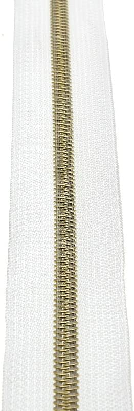 #5 Gold Metallic Nylon Coil Zipper by The Yard, Bulk 10 Yards White Tape with 25PCS Rose Gold Zippers Pulls for Sewing, Bags, Purses YIGUANXIN