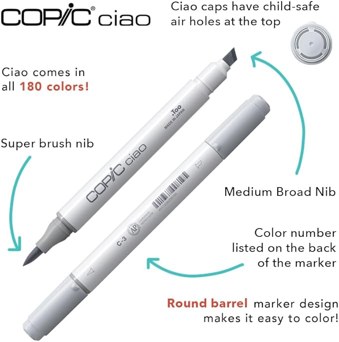 Copic Ciao, Alcohol Markers, 6 Colors Dual Brush Tip Art Marker for Adults/Teen Artists & Creators, Permanent Blendable Sketch Markers for Coloring Drawing & Illustration Art - Sea Color Set
