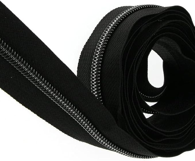 #5 Black Nickel Metallic Nylon Coil Zippers by Yard Bulk Coil Zipper Roll 10 Yards with 25pcs Silver Pull for DIY Sewing Craft Bag(Black) YIGUANXIN
