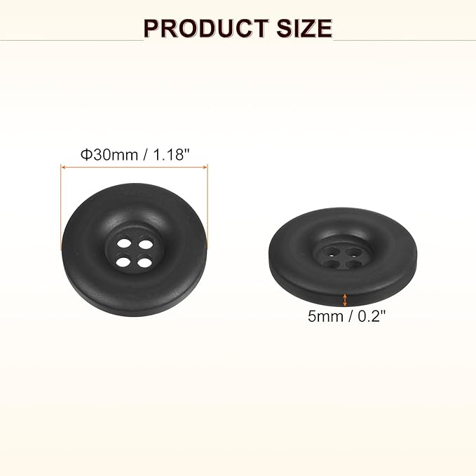 HARFINGTON 50pcs Sewing Button 30mm (1-3/16 Inch) 4 Holes Resin Thickened Round Crafting Replacement Buttons for Clothing DIY Crafts Decoration, Black