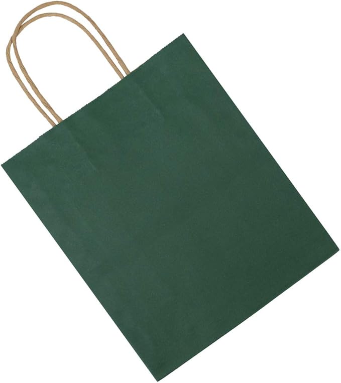 bagmad 50 Pack 8x4.75x10 Inch Medium Green Gift Paper Bags with Handles Bulk, Kraft Bags, Craft Grocery Shopping Retail Party Favors Wedding Business Sacks (Dark Green, 50pcs)