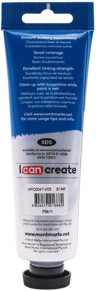 Mont Marte Oil Paint Premium, 3.4 US fl.oz (100ml) Tube, Mars Black, Heavy Body Paint, Artist Quality, Good Coverage, Excellent Tinting Strength, Ideal for Painting Canvas