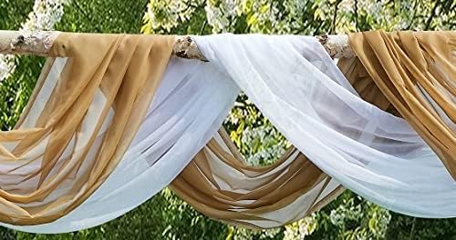 Warm Home Designs Wedding Arch Draping Fabric Bundle - 2 x 144 Inch (12 Feet) Scarves in Caramel Gold & White for Wedding Ceremony or Decoration. AD White & Gold 144”