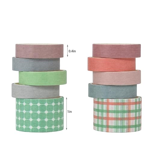 10 Rolls Washi Tape Set, Solid Color & Grid Decorative Tapes for Journals, Scrapbooking, Gift Wrapping, Decor & Crafts (Gauze)