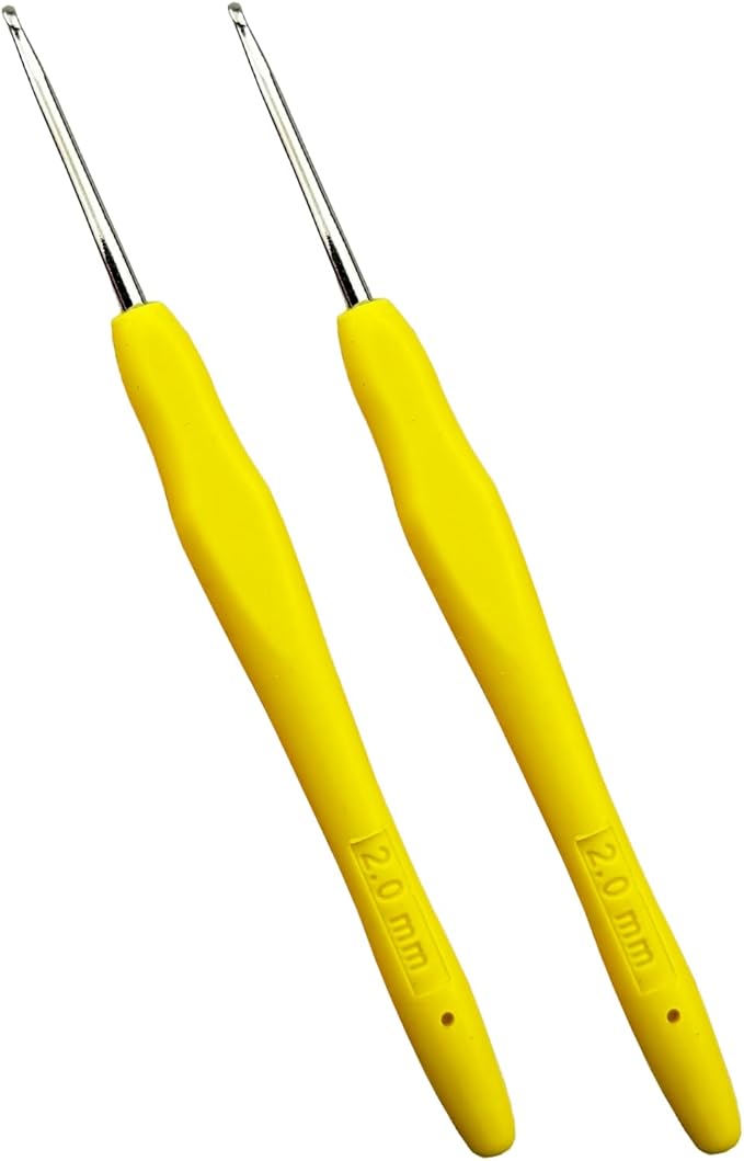 Mdoker 2PCS Small Size Crochet Hook Ergonomic Handle Crochet Hook Needles for Arthritic Hands,Thread Crochet Steel Lace Hooks Size 2mm