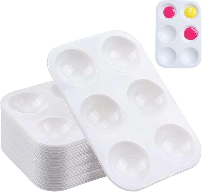 25 PCS White Plastic Paint Tray Palettes, 6 Well Rectangular Watercolor Oil Palette for Kids, Adult, Student Artist Craft Palettes,Painting Tray for Painting Party, DIY Craft and Art Painting