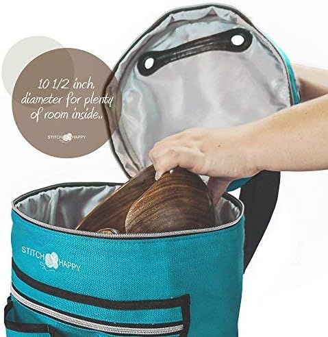 Designer Stitch Happy Crocheting Kit: 52 Piece Crochet Kit for Beginners & 7 Pocket Yarn Bag, Signature Yarn Storage - Peacock