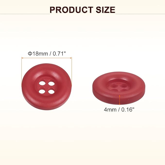 HARFINGTON 50pcs Sewing Button 18mm (11/16 Inch) 4 Holes Resin Thickened Round Crafting Replacement Buttons for Clothing DIY Crafts Decoration, Bright Red