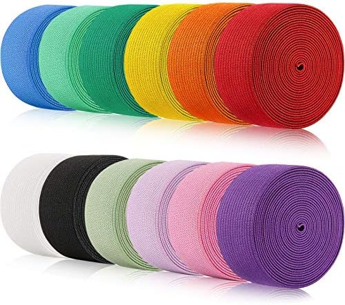 WILLBOND 12 Rolls Colorful Elastic Band Folding Elastic Cord Heavy Duty Stretch Band Knitted Flat Band for Sewing Crafts DIY Comforter Cuffs(1 Inch X 2.2 Yard,Bright Color)