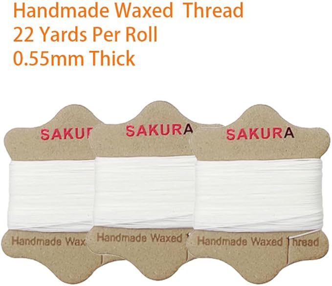 SAKURA Upholstery Repair Kit, 0.55mm ，Round Waxed Sewing Thread (3 Colors) & Heavy Duty Needles (7 PCS) for Leather, Canvas & Quilting Thread (3-White)