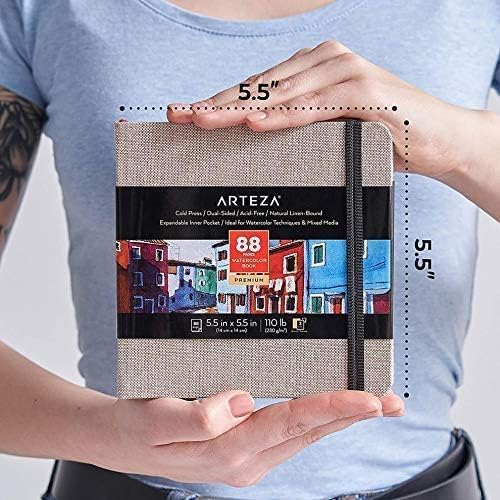 ARTEZA Watercolor Sketchbook, 3-Pack, 88 Pages Each, 5.5 x 5.5 Inches, Gray Hardcover, 110-Pound Paper
